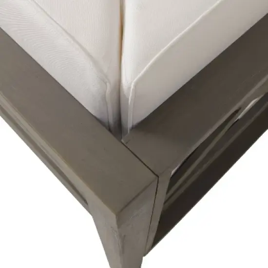 2pc Brava Outdoor Acacia Wood Right Arm Loveseat & Coffee Table with Cushion Gray/White - Christopher Knight Home image {1}