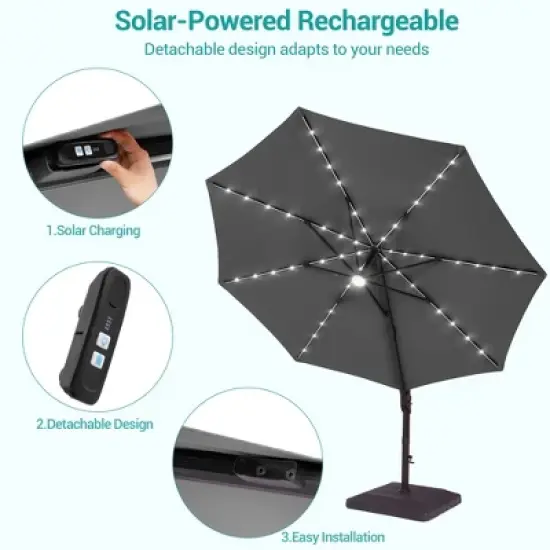 Sonkuki Outdoor 11Ft Aluminum LED Cantilever Patio Umbrella with Base for Patio Deck Garden image {8}