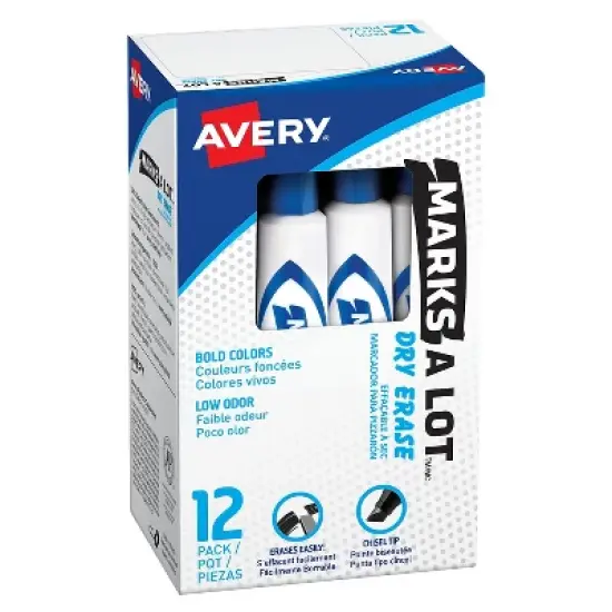 Avery Marks-A-Lot Dry-Erase Markers Chisel Tip Blue Ink 12/Pk 24406 image {4}