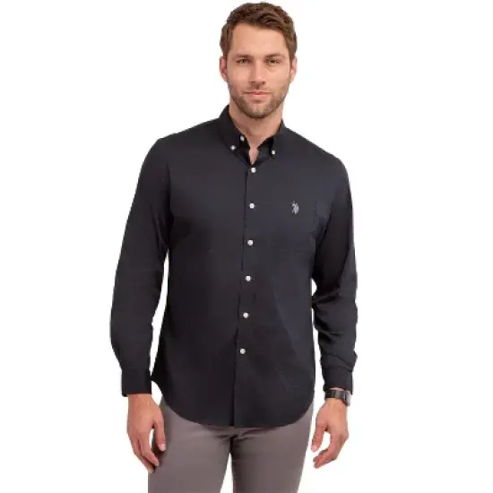U.S. Polo Assn. Men's Solid Stretch Poplin Long Sleeve Button Down Shirt image {3}