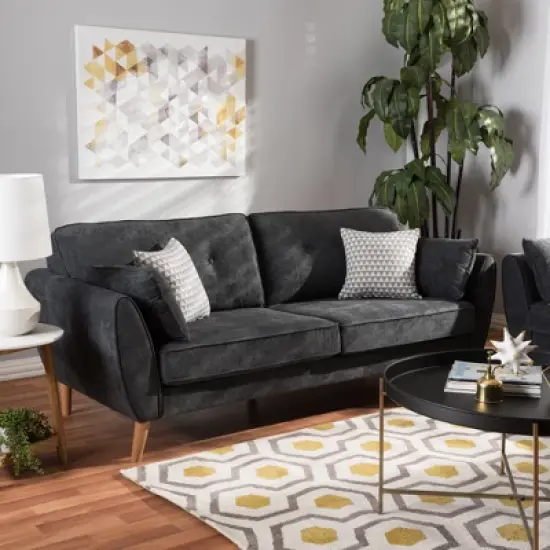 Miranda Mid-Century Modern Fabric Upholstered Sofa Dark Gray - Baxton Studio image {8}