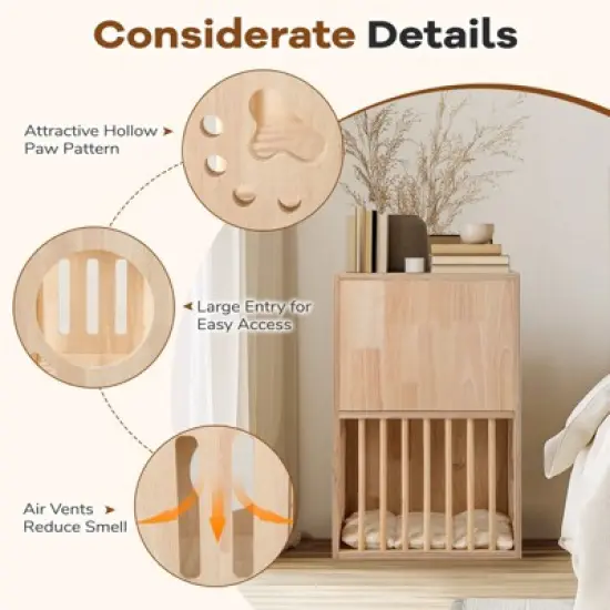 Tangkula 2-tier Wooden Cat Condo Indoor Symmetrical Cat House w/ Removable Cushions image {5}