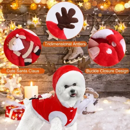 iMountek"Christmas Pet Costume Santa Outfit with Reindeer Antlers &ndash; Winter Clothes for Dogs & Cats XL"Red image {4}