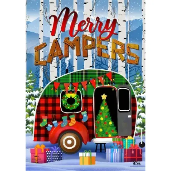 Merry Campers Christmas House Flag Primitive 28" x 40" Briarwood Lane image {4}