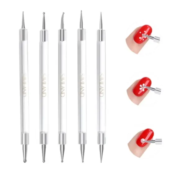 SAVILAND 5-Piece Double-End Dotting Kit - Multi-Size Nail Art Pen for Dot Drawing, Pattern Tracing & Ball Embossing with Transfer Paper. image {2}