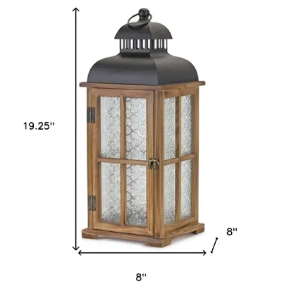 HomeRoots Set of Two Brown and Black Frosted Glass Wood and Metal Floor Lantern Candle Holders image {2}