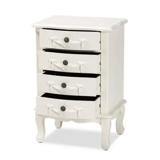 Callen Wood 4 Drawer Nightstand White - Baxton Studio image {2}