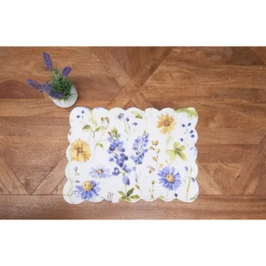 C&F Home Lovely Blues Scalloped Quilted Placemats Set of 6 Floral Design, 13" x 19" image {4}