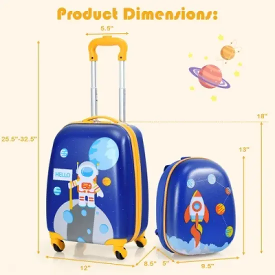 Costway 2PC Kids Carry On Luggage Set 12'' Backpack & 16'' Rolling Suitcase for Travel image {9}