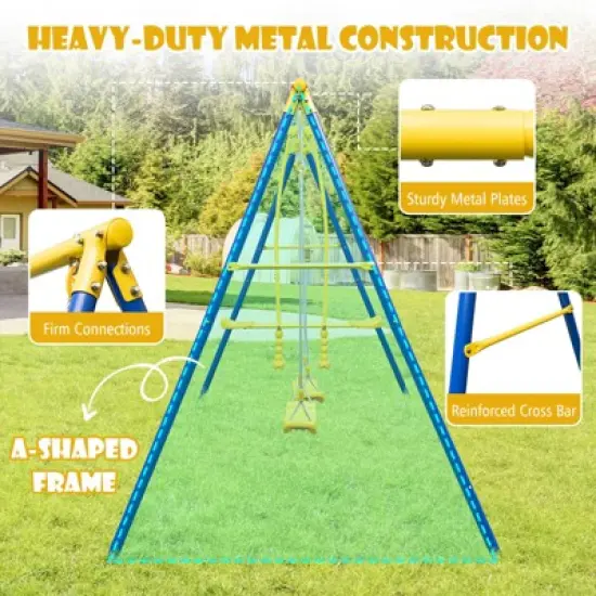 Costway Metal Swing Set for Backyard with A-frame Stand & Adjustable Hanging Ropes image {7}