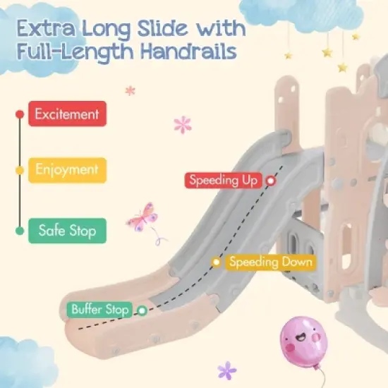 5-in-1 Kids Slide Swing Set Climber Slide Playset With Basketball Hoop Indoor Outdoor Playground For Boys Girls Birthday Xmas Gifts image {3}