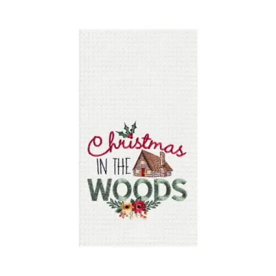 C&F Home 27" x 18" "Christmas In The Woods" Sentiment with Log Cabin Embroidered Cotton Waffle Weave Kitchen Dish Towel image {4}