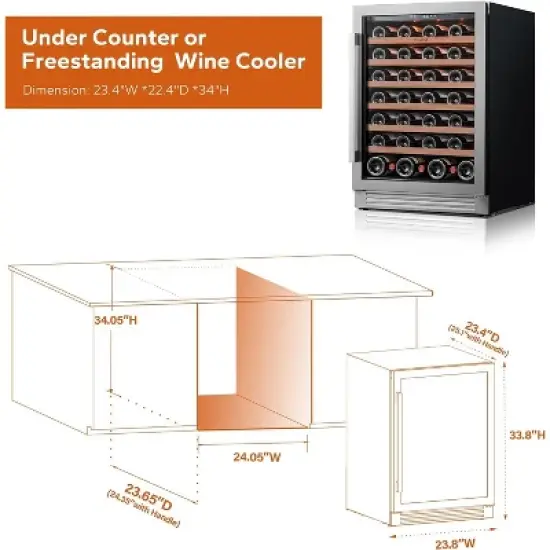 Ca'Lefort 24 Inch Wine Cooler Refrigerator - 54 Bottles Wine Fridge with Glass Door image {6}