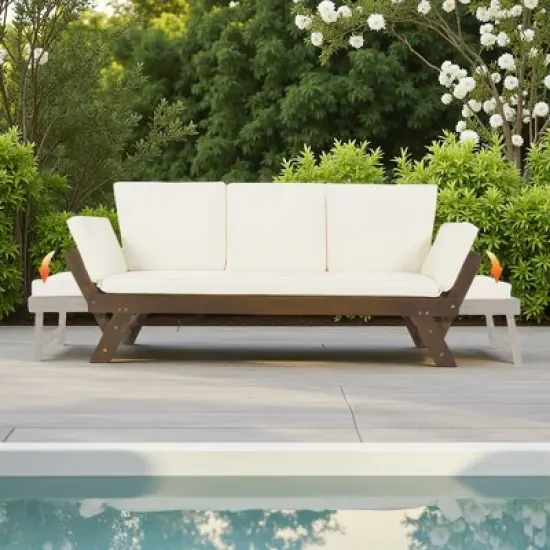 Outdoor Patio Solid Wood Daybed Sofa with Adjustable Armrests image {16}
