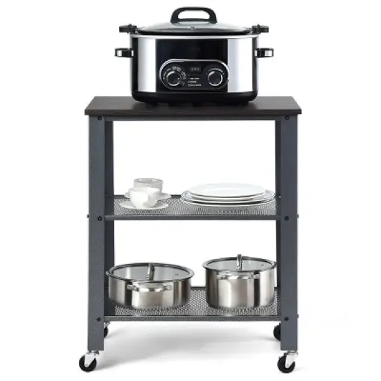 Tangkula Kitchen Utility Cart Industrial Coffee End Table w/Wheels Black/Silver image {7}