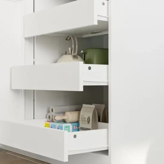 Famapy White Kitchen Cabinet Storage Cabinet: Adjustable Shelves, Mixed Storage, Space - Saving Design Pantry image {8}