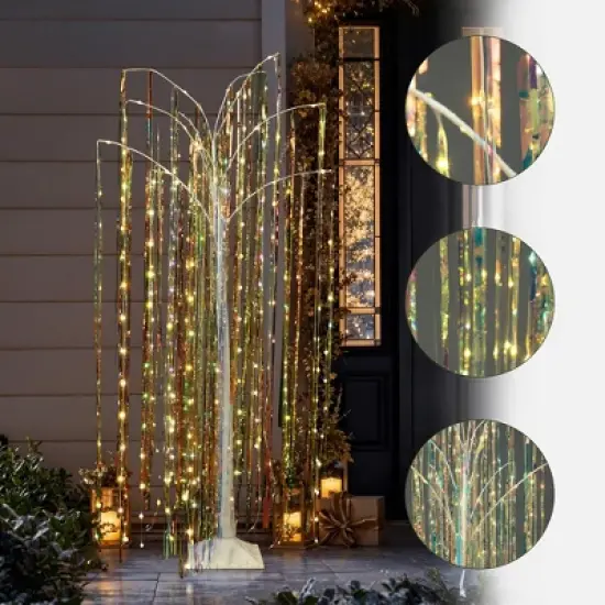 LuxenHome 6Ft White Willow Artificial Tree with 10 Pre-Lit Branches Multicolored image {1}