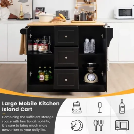 Costway Kitchen Island on Wheels Rolling Utility Cart Drawers Cabinets Spice Rack Black/White image {6}