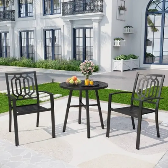 3pc Metal Table & Chairs - Black - Captiva Designs: Powder-Coated Steel Bistro Set, Weather-Resistant image {9}