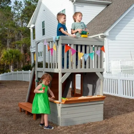 Funphix Lookout Post Outdoor Wooden Playhouse, Buildable Kids Backyard Playset with Climbing Ramp image {5}