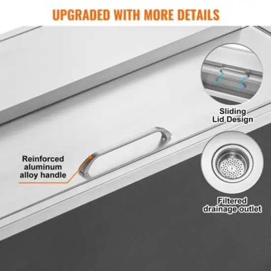 VEVOR Drop in Ice Chest, 36"L x 18"W x 14"H Stainless Steel Ice Cooler, Commercial Ice Bin with Sliding Cover, 40.9 qt Outdoor Kitchen Ice Bar image {5}