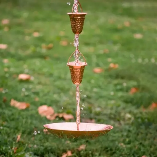 Marrgon 11" Copper Anchoring Basin - Hammered Metal Bowl for Rain Chain Downspouts image {3}