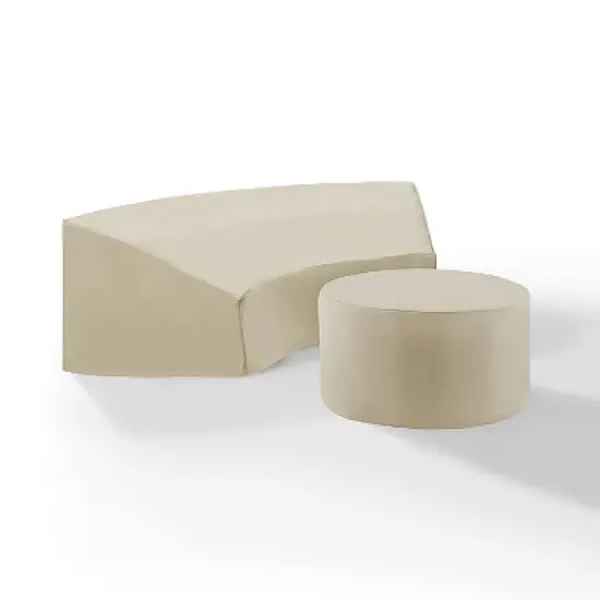 Crosley 2pc Furniture Covers, Round Sectional Sofa and Coffee Table, Tan image {3}