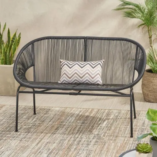 Condessa Patio Hammock Weave Loveseat Bench - Black - Christopher Knight Home image {1}