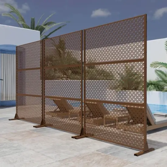 PexFix 72 in. H x 47 in. W Outdoor Metal Privacy Screen Garden Fence Woven Pattern Wall Applique in Brown image {3}