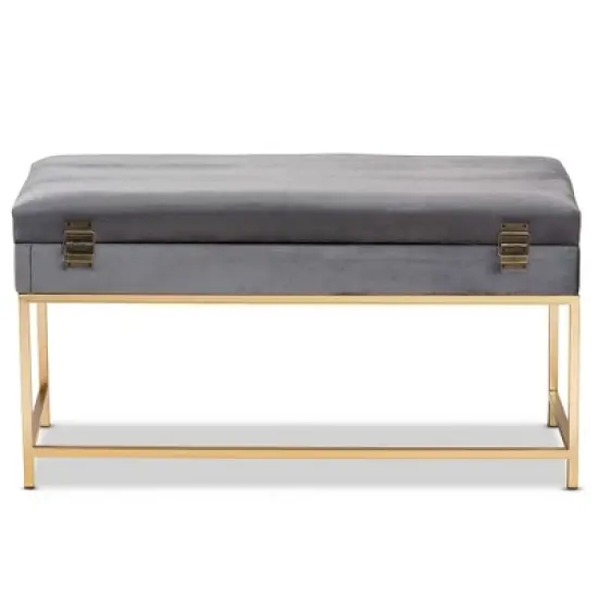 Aliana Velvet Fabric and Metal Large Ottoman Gold - Baxton Studio image {4}