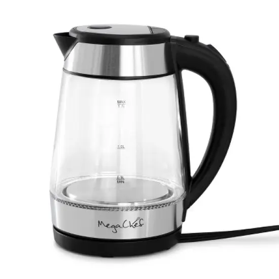 MegaChef 1.7L Glass & Stainless Steel Electric Tea Kettle Clear/Silver: 1000W, Borosilicate Glass, 90-Day Warranty image {5}