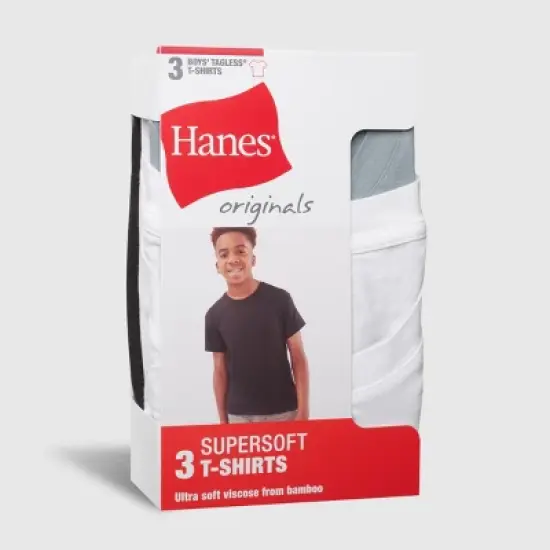 Hanes Boys' 3pk SuperSoft Crew T-Undershirts - Black/White/Gray image {1}