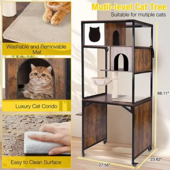 Aivituvin Wooden Cat Litter Box Enclosure| Metal Frame Cat House-AIR7015 image {5}