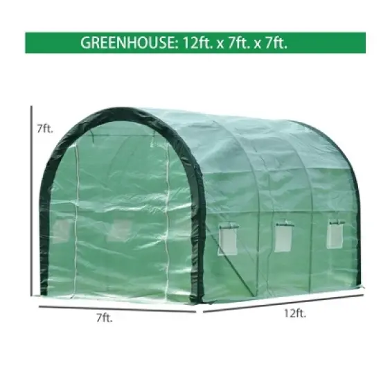 Aoodor 12ft. x 7ft. x 7ft. Outdoor Walk-in Large Tunnel Greenhouse 2 Roll-Up Zipper Door image {4}