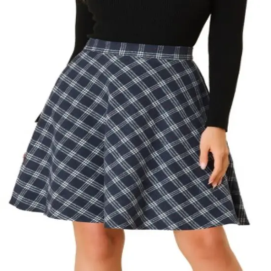 Allegra K Women's Plaids Vintage Tartan Elastic Waist Knee Length A-Line Skirt image {8}