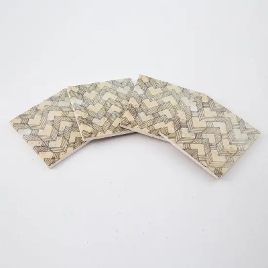 4pk Ceramic Geo Herringbone Print Coasters - Thirstystone: Absorbent Drink Coasters, Off-White, Hand Wash, 4.25" image {3}
