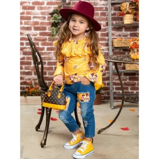 Girls Bloom Girl Patched Jeans Set - Mia Belle Girls image {2}