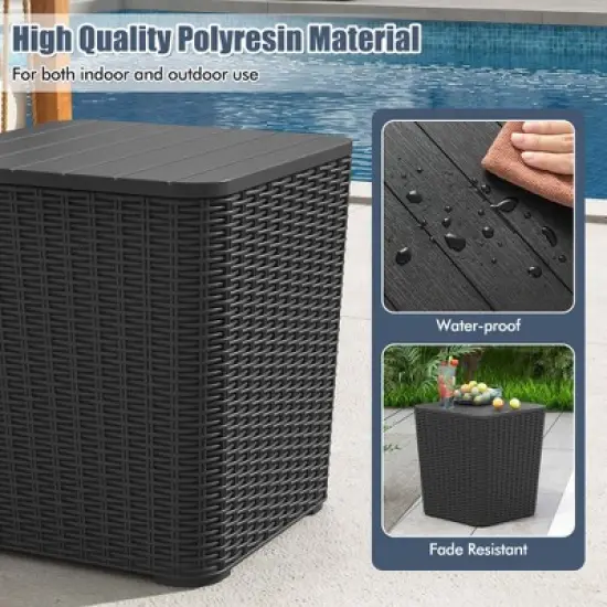 Costway 11.5 Gallon Water-proof Deck Box with Removable Lid Storage Container Side Table Black/Brown image {7}