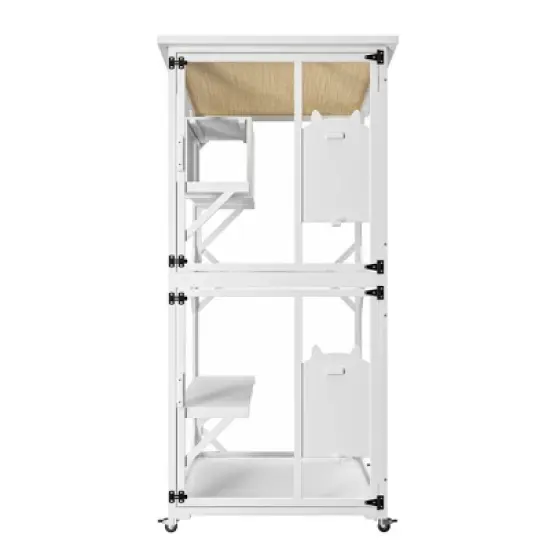 APRILSOUL Outdoor Cat Enclosure on Wheels, Large 71" Cats Patio House of Wooden, 4 Tiers Indoor Kitten Cage with Resting Box, Removable Wood Bottom image {11}