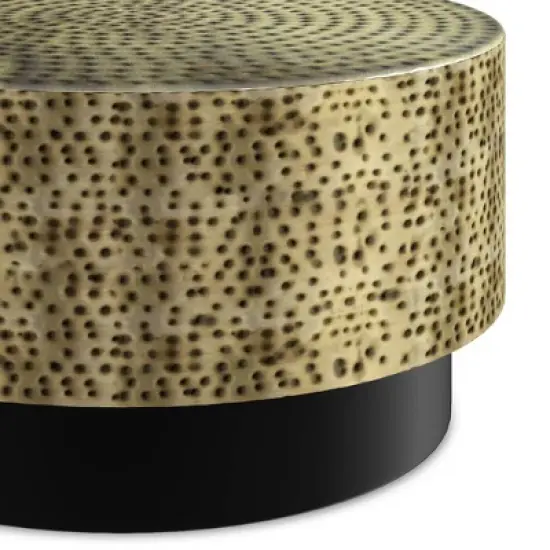 WyndenHall Hinton Metal Coffee Table Antique Gold/Black: Mid-Century Modern, Scratch-Resistant, 30" Diameter image {4}