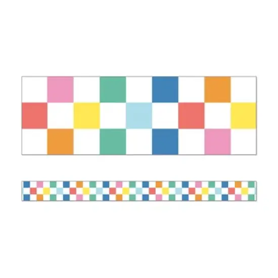 Carson Dellosa Education We Stick Together Checkered Rainbow Straight Bulletin Board Borders, 36 Feet Per Pack, 6 Packs image {1}