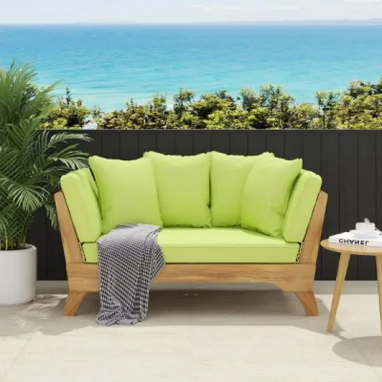 65'' Convertible Patio Sofa Daybed with Acacia Wood Frame,Outdoor Lounge Chair with Water Resistant Cushions-Maison Boucle image {10}