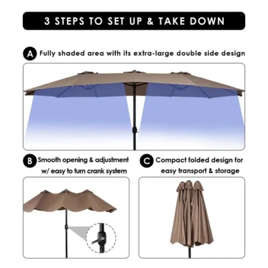 Tangkula 15'Patio Umbrella Double-Sided Outdoor Shade Offset Tan image {7}
