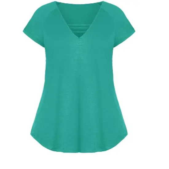 Women's Plus Size  3 Bar V-Neck Top - jade | AVENUE image {2}
