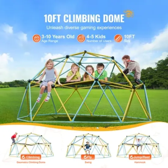 VEVOR Climbing Dome, for Kids 3 to 10 Years Old,10FT Geometric Dome Climber with Hammock and Swing,  Jungle Gym Supports 750LBS and Easy Assembly image {2}
