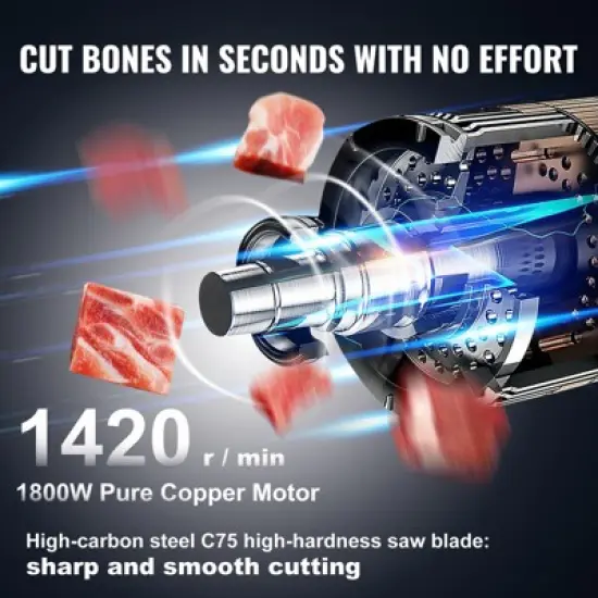 VEVOR Electric Meat Saw, 1800W Stainless Vertical Cutter, 19.1"x15" Workbench, 7.09" Cutting Thickness, Includes 5 Blades image {3}