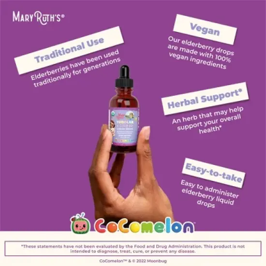 MaryRuth's Cocomelon Toddler Elderberry Drops, Blueberry Raspberry, Org, 1 oz image {9}