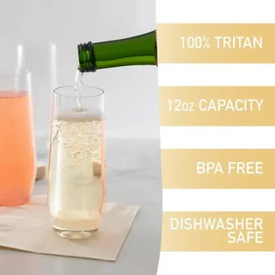 Unbreakable 12 oz Champagne Flutes (Set of 8) - 100% Tritan Reusable Mimosa & Champagne Glasses - Cocktail Glasses for Hosting Parties Indoors & Out image {2}