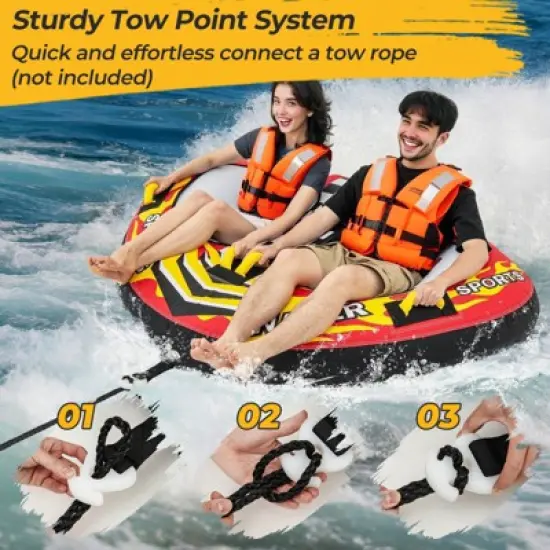 Costway Towable Tube for Boating 1 or 2 Person Inflatable Boat Tube for Youth & Adult Red image {8}