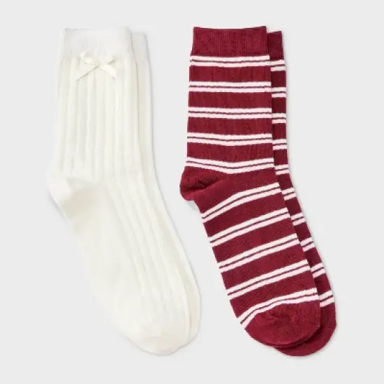 Women's Pointelle with Bow & Striped 2pk Mid Crew Socks - Wild Fable&trade; image {6}